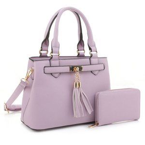 Women's Fashion Handbags - Tassel Bag & Wallet Set- Multiple Colors Available